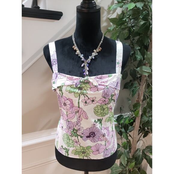 Loft Women's White Floral Cotton Square Neck Sleeveless Casual Top Blouse 14P - Picture 1 of 12